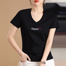 刺绣SWEET工艺小众个性舒适棉T，女装T恤，元素羊绒