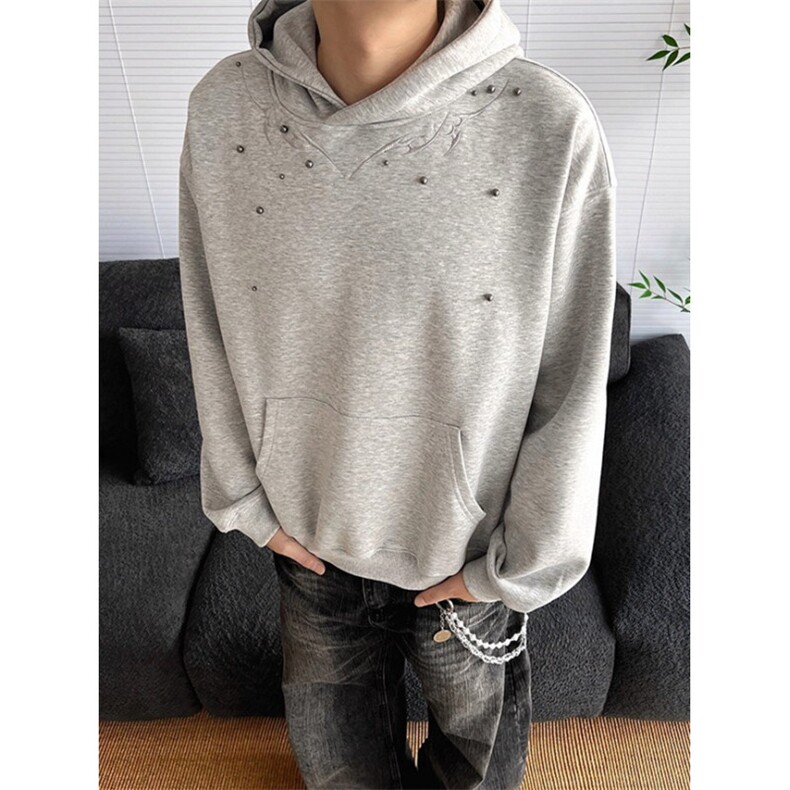 美式重磅Cleanfit复古钉珠设计连帽卫衣男宽松休闲上衣LY7455-P50,男装卫衣,星座1008