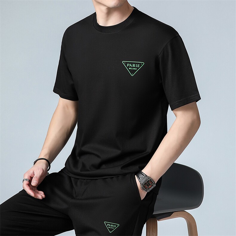 刺绣薄款T恤POLO衫男2023夏季新款短袖圆领时尚时尚百搭男装图片