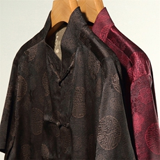 香云纱唐装男中老年夏季短袖衬衫真丝风夏装爸爸装T恤，男装T恤，钱塘723