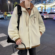 假两件夹克外套男款日系复古潮牌宽松oversize连帽上衣W7918-P62，男装夹克，星座512-4