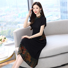 现货香云纱仿真丝套装女高端品牌2023夏季新款短袖印花高级减龄轻奢，女装套装/套裙，韩然一族