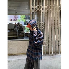 复古格子连帽衬衫男女长袖高级感衬衣休闲宽松慵懒外套上衣C221，男装衬衫，星座1116A（原606A-3）