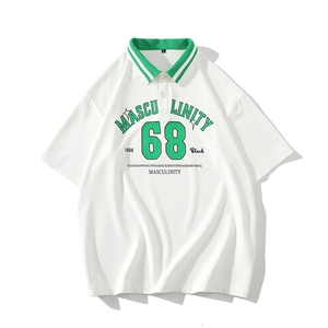2023夏装学生翻领休闲Polo衫时尚印花短袖T恤男女 630-P35控价58图片