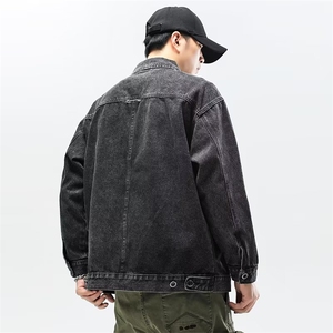 牛仔夹克工装口袋中性字母贴标渐变色外套大码M-4XL J20 P55图片