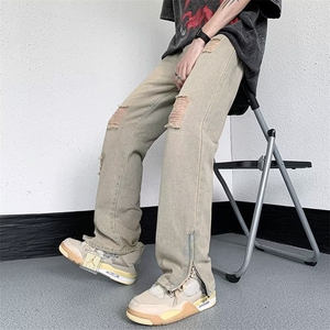 美式高街牛仔裤男韩版潮流帅气裤脚开衩2023新款ins长裤RK577-P43图片
