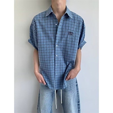 CP1229-P39格子短袖衬衫男2025夏季新款薄款青少年宽松半袖衬衣，男装T恤，电商B323A