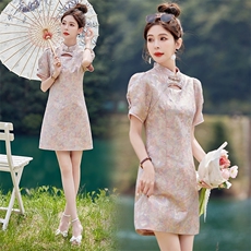 新中式改良旗袍连衣裙女夏季小个子风2025新款气质显瘦日常可穿，女装连衣裙，韩蜜菓