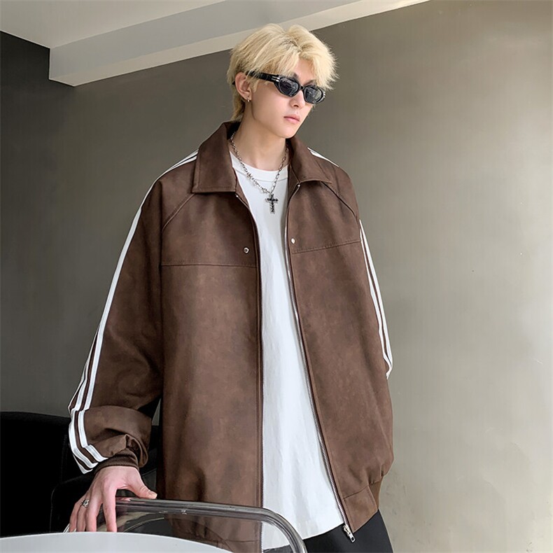 JK8818-P68美式复古cleanfit高级感PU皮条纹夹克外套,男装夹克,星座1503