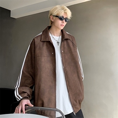 JK8818-P68美式复古cleanfit高级感PU皮条纹夹克外套，男装夹克，星座1503