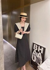 波点闺蜜款一长一短连衣裙，女装连衣裙，亿炫(5F)