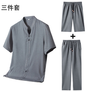 夏季风唐装短袖衬衫男中老年透气中式三件套装MJ5107C-P115图片