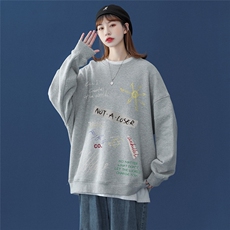 中性风春装韩版创意涂鸦宽松情侣圆领卫衣W106P45控58，男装卫衣，A247A