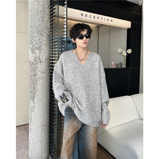 B425P58日系复古慵懒风V领简约毛衣男女秋冬街头潮牌，男装针织衫/毛衣，星座512-6
