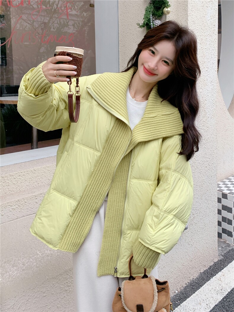 现货2025冬季新款25119-P295-K448绿色针织拼接50羽绒服,女装羽绒服,浙宝128（原290）