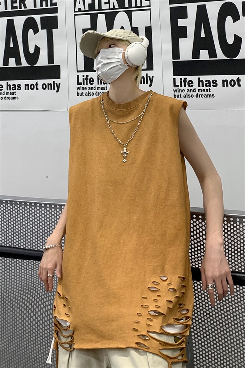 背心/马甲/坎肩夏季圆领下摆破洞无袖纯色T恤B239-1237-P45,男装背心/马甲,星座514-2(原B239)
