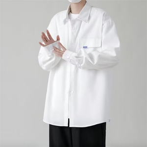 日系复古简约字母刺绣长袖衬衫男女潮牌宽松bf风休闲外套 CS15图片