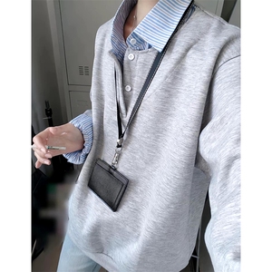 抖音得物高品质26春装美式高街假两件衬衫领长袖卫衣POLO领打底衫图片