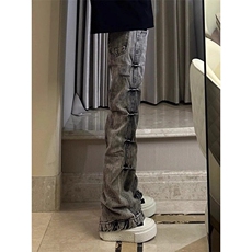 水洗复古牛仔裤男秋冬季加绒加厚美式潮牌褶皱设计感宽松直筒裤子，男装牛仔裤，星座1007（原301D）