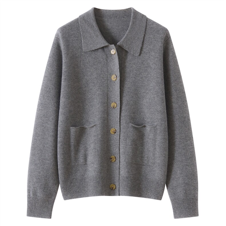 2025百搭时尚简约翻领带兜开衫，女装羊绒衫，镁纯羊绒