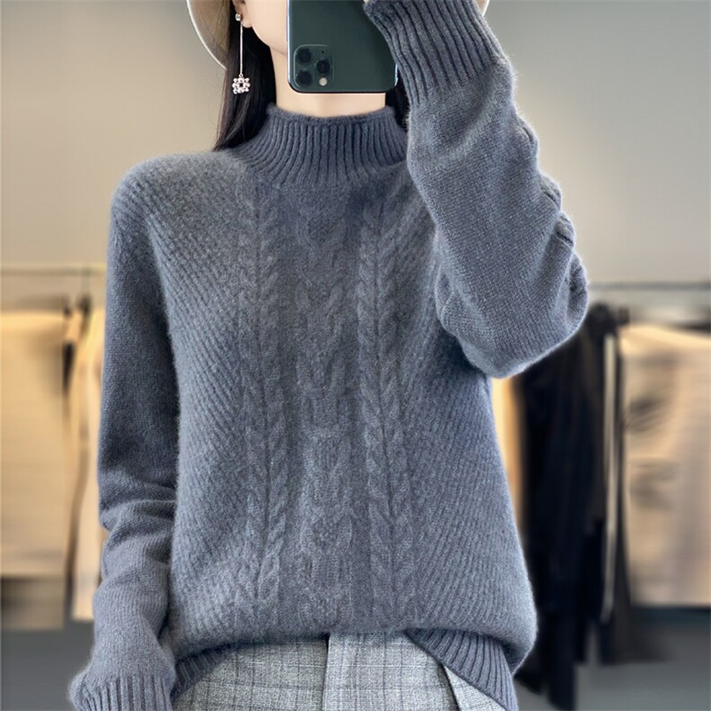 2024秋季新款半高领打底衫女内搭洋气坑条羊毛衫,女装羊毛衫,昭美羊绒
