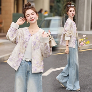 2025春夏季新款紫色重工刺绣提花蕾丝防晒衣新中式国风短款外套女图片