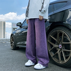 秋季新款紫色水洗牛仔裤韩版宽松直筒男女拖地阔腿裤潮G199-p40，男装牛仔裤，星座1008