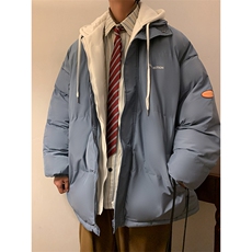 男士假两件棉衣冬季连帽臂章加厚棉服情侣款棉袄A266-WT08-P65，男装棉衣，电商A266