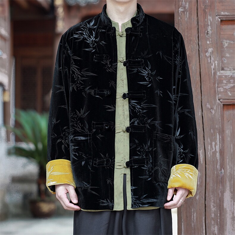 24中式新款男士大码丝绒压花竹叶外套加厚夹克JK9913-p115控188,男装夹克,电商A021