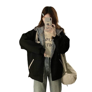 A481-P98 甜美蕾丝抽绳连帽休闲时尚潮牌外套格子连帽卫衣春秋女图片