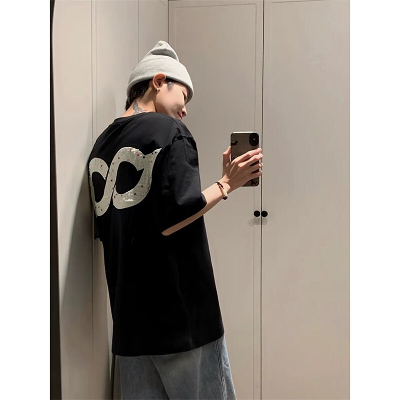 万针全刺绣工艺抖音得物高品质260克重磅纯棉双纱美式高街短袖T恤,男装T恤,电商A486