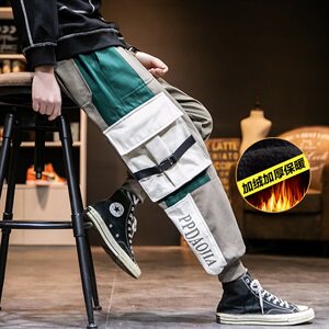 2019冬季新日系男拼接工装束脚加绒加厚长裤休闲裤K2871-P75