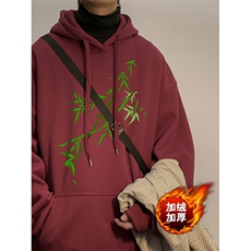 秋冬季竹子印花连帽卫衣男加肥加大码胖子外套帽衫加绒款6XL，女装短外套，星座909