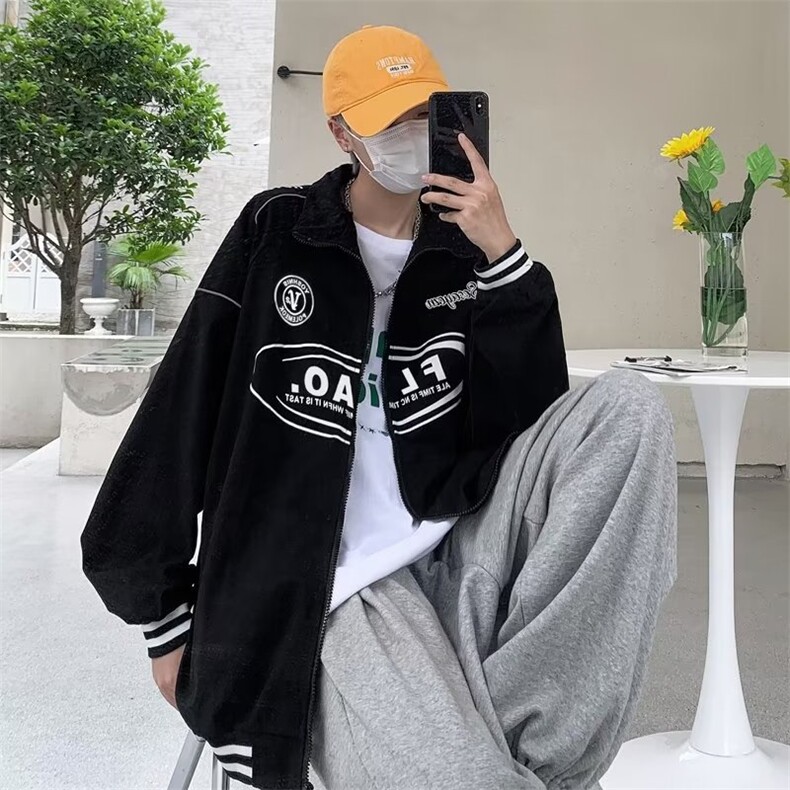 棒球服男春秋季韩版潮流宽松痞帅气休闲反光条双层夹克YT55P55,男装夹克,星座1116-2