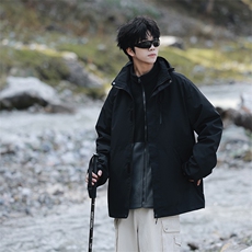 冬季三合一外套日系连帽男装青年夹克户外防水冲锋衣外套6152-P90，男装夹克，星座1403A
