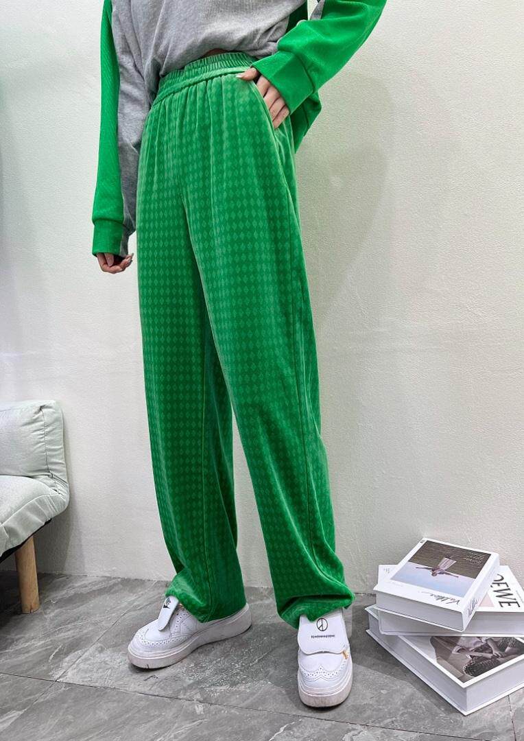 现货；面料压花棱形格冰丝底料阔腿裤，其它，金川古韵(4F)