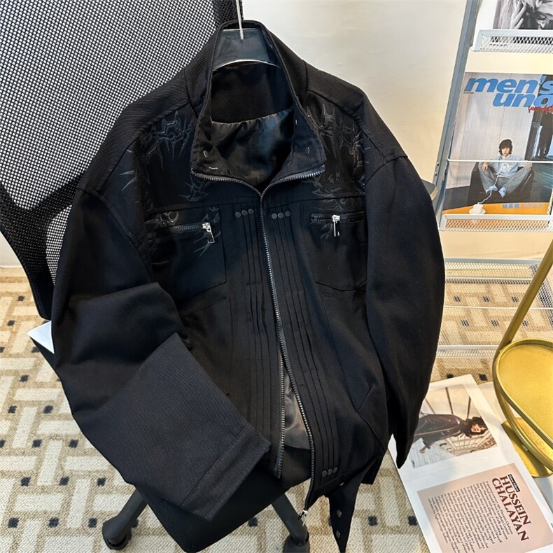 美式高街荆棘印花立领机车服上衣男款街头痞帅宽松高级感夹克外套,男装夹克,星座1210-1