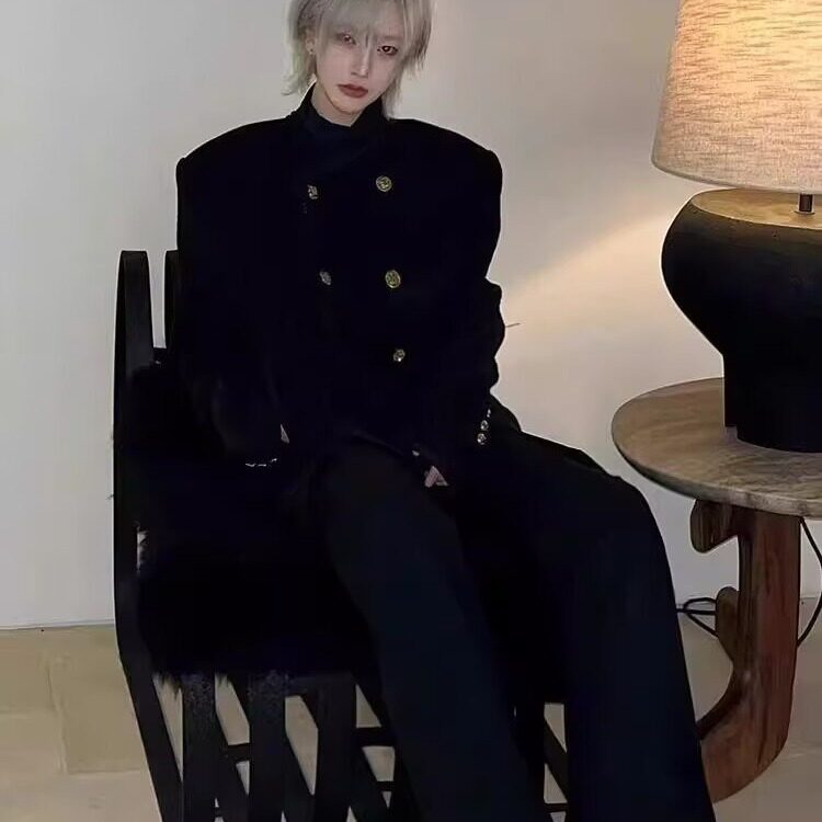 春秋冬季高级感韩版时尚套装短款小香风毛呢西服男士编织法式外套,男装西服,星座506A
