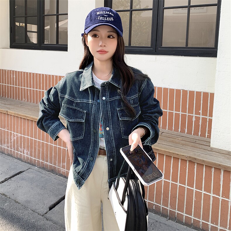 时尚女装牛仔外套加披肩设计黑牛兰牛两色可选百搭显瘦款,女装牛仔外套,鑫慧
