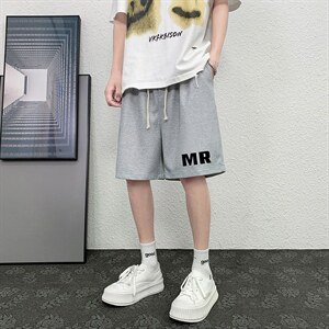 HD74253-P22 华夫格短裤男大码宽松五分裤男直筒中裤图片