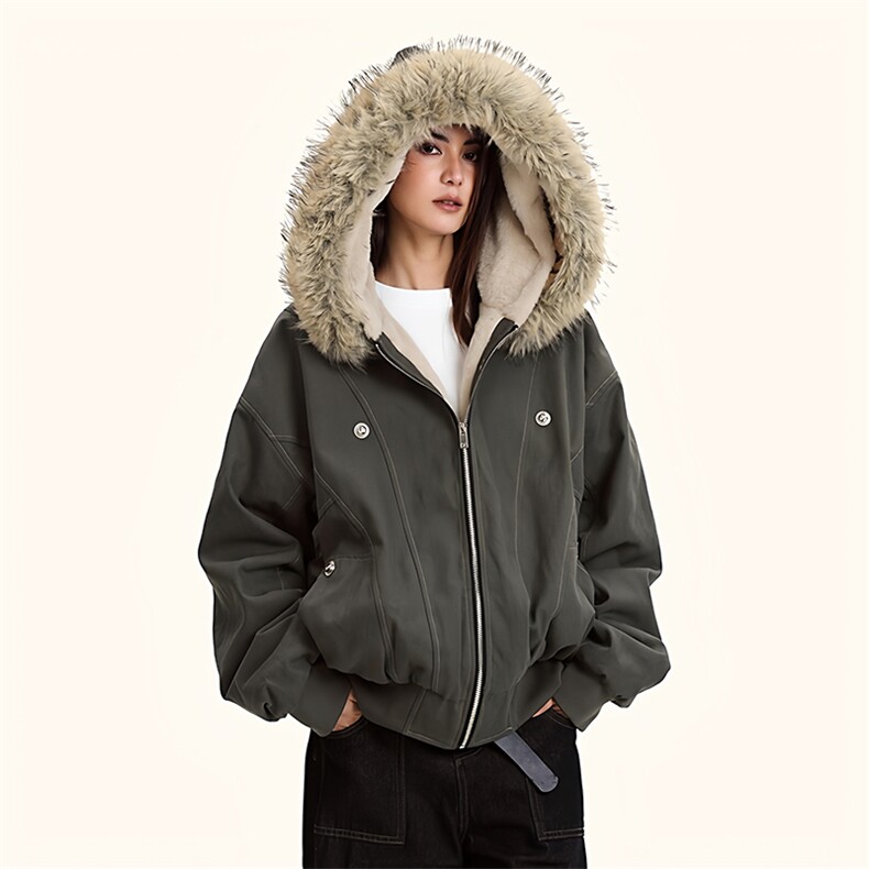 现货重磅boxy短款棉衣座山雕大毛毛领男女棉服水洗工装厚外套，男装棉衣，电商A486