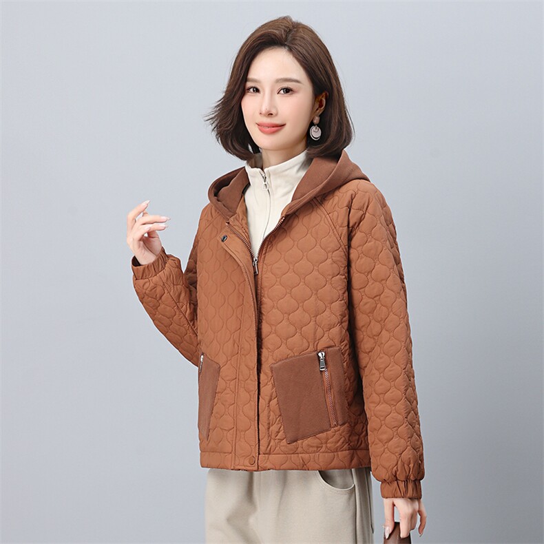 时尚保暖女款棉衣连帽拼接口袋设计舒适百搭短款外套,女装棉衣/棉服,叶笙衣