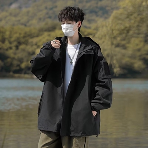 日系防水男士冲锋衣夹克秋季魔术贴户外防风连帽外套JK53-P58图片