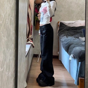 黑色微喇叭牛仔裤女年新款低腰显瘦小个子拖地马蹄裤子 N556图片