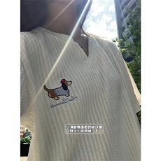 夏季新款腊肠小狗刺绣短袖纯色简约圆领休闲上衣半截袖TD26，男装T恤，星座1116A（原606A-3）