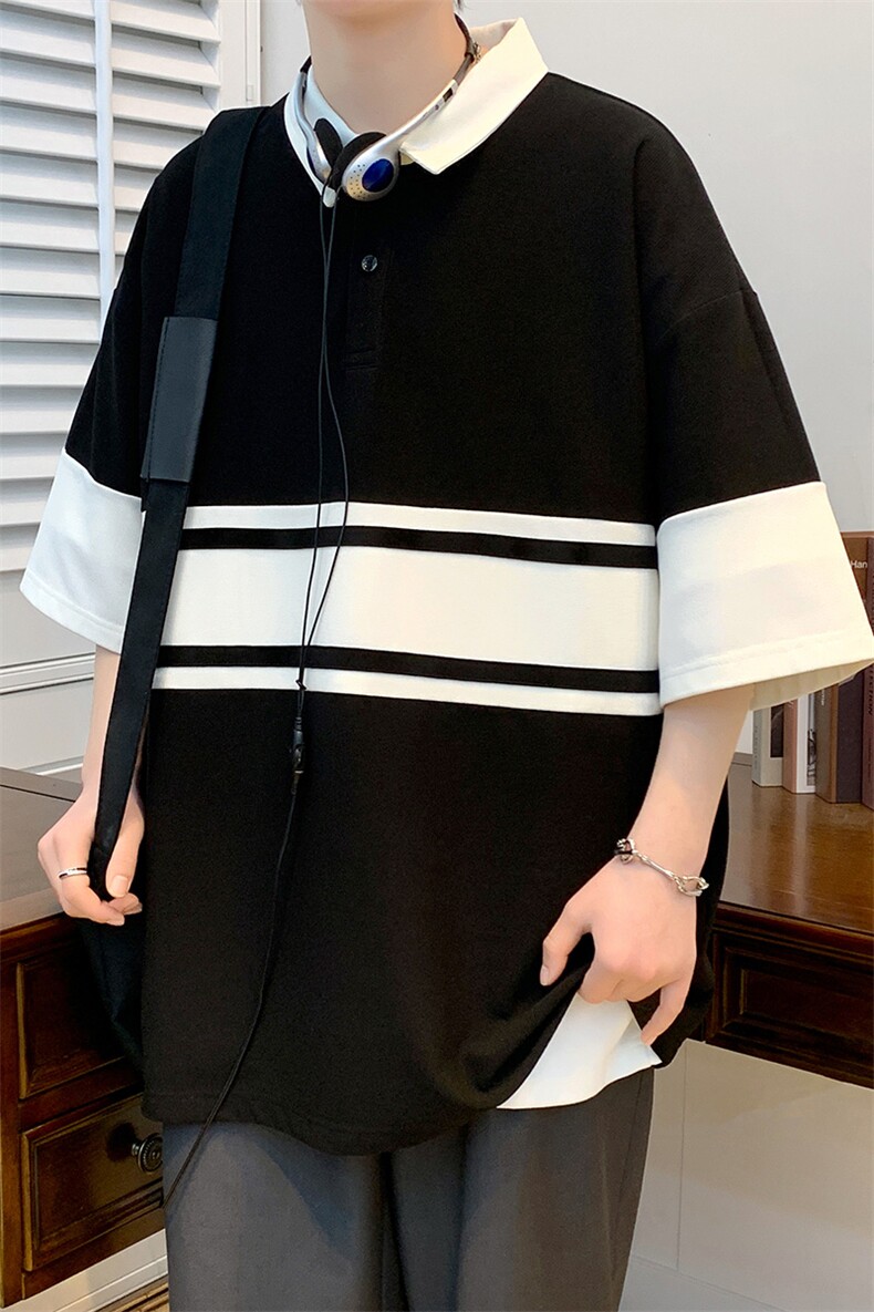 2024夏装青少年简约条纹半袖休闲宽松袖T恤男女627-P35控价58,男装T恤,电商A441-1