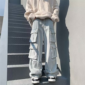 工装牛仔裤男秋季高街大口袋设计感宽松直筒休闲长裤 K7551-P55图片