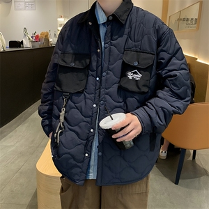 休闲翻领棉服男葫芦格口袋工装棉衣大码棉袄外套1508-P88图片