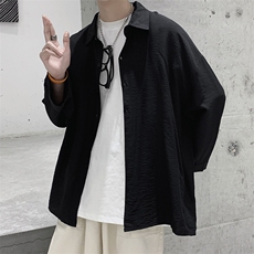 910A-C215-P45控58港风秋装新款棉麻纯色简约情侣男女衬衫潮，男装衬衫，星座910A