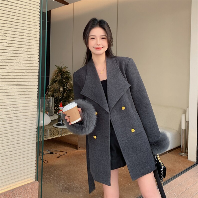 韩系小香风毛毛袖口休闲羽绒服女2025冬季新款小个子气质西装外套,女装羽绒服,2C266